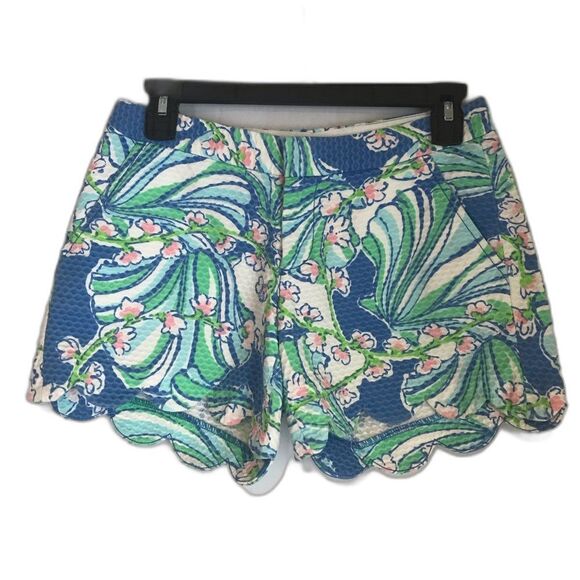 Lilly Pulitzer Buttercup Shorts Size 00 Scalloped Hem Bay Blue Coasting Floral - Picture 1 of 10
